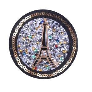 Aplike Ütü İle Yapışan Taşlı Eyfel Kulesi Siyah Arma 6 Cm