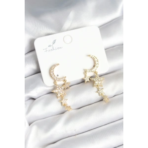 Ay ve Yıldız Model Gold Renk Pirinç Kadın Küpe - TJ-BKP11295
