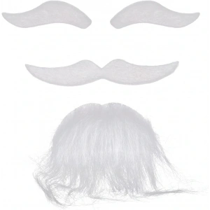 Beyaz Renk Kendinden Yapışkanlı Takma Sakal Bıyık ve Kaş Seti