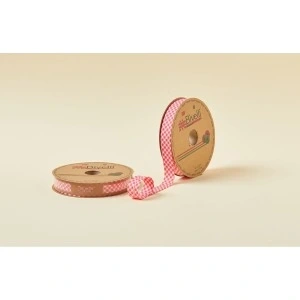 Biye Ekoseli Katlı E03 Kırmızı 2 Cm 25 Metre %65 Koton %35 Polyester