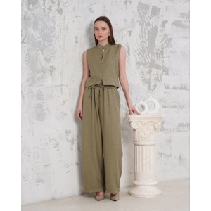 Broşlu yelek pantolon takım haki s255821