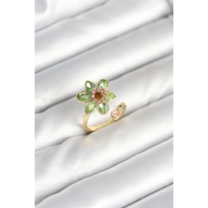 Çiçek Model Yeşil Pirinç Gold Renk Yüzük - TJ-BYK3901