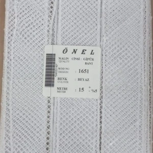 Dantel Polyester Güpür Bant Beyaz 15 Metre En 3 Cm On-1651-b
