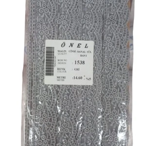 Dantel Polyester Sanal Tül Bant Gri 14,60 Metre En 3 Cm On-1538-g