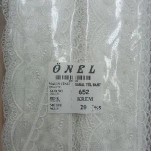 Dantel Polyester Sanal Tül Bant Krem 20 Metre En 6 Cm On-652-kr