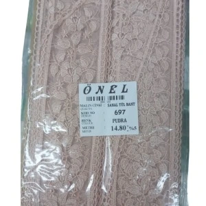 Dantel Polyester Sanal Tül Bant Pudra 14,80 Metre En 6 Cm On-697-pu