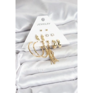 Gold Renk Pirinç Kadın 6 Çift Küpe Seti - TJ-BKP11317