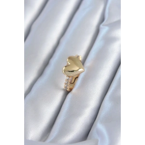 Gold Renk Pirinç Zirkon Taşlı Kalp Model Kadın Yüzük - TJ-BYK2819