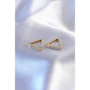 Gold Renk Zirkon Taşlı Üçgen Model Kadın Küpe - TJ-BKP7235