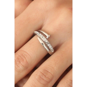 Gümüş Renk Taşlı Çivi Ayarlanabilir Kadın Yüzük - TJ-BYK2407