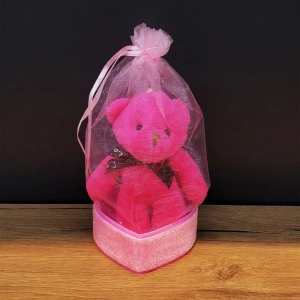 Hediyelik Pembe Tül Kese Ve Ayıcık