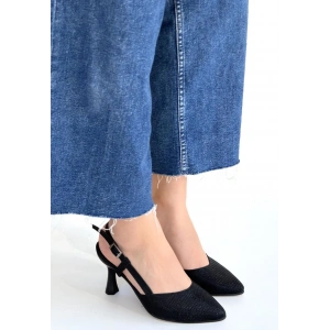 Joga Siyah Saten Simli Topuklu Ayakkabı