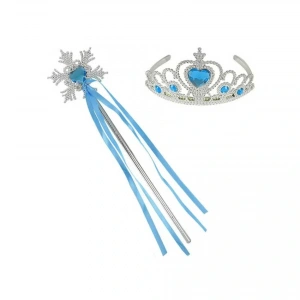 Karlar Ülkesi Elsa Mavi Kalp Tacı ve Kar Temalı Asa Seti