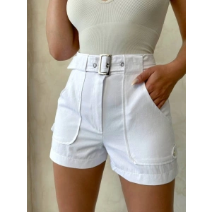 Kemer detaylı gabardin şort beyaz s25289