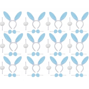 Mavi Tavşan Kostüm Seti – Taç Papyon Ponpon 12 li Paket