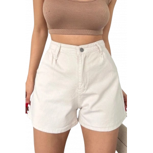 Mini Denim Şort cepli  -KREM