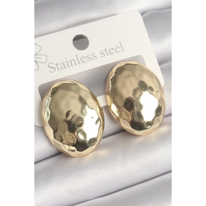 Pirinç Gold Renk İşlemeli Bombe Oval Model Kadın Küpe - TJ-BKP10255