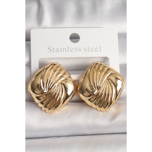 Pirinç Gold Renk İşlemeli Kare Model Kadın Küpe - TJ-BKP10157