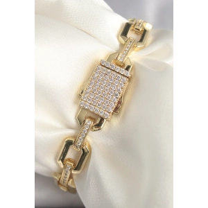 Pirinç Gold Renk Zirkon Taş Detaylı Kare Zincir Model Xuping VIP Exculusive Seri Kadın Bileklik - TJ-BB6747