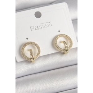 Pirinç Gold Renk Zirkon Taşlı Halka Model Kadın Küpe - TJ-BKP9923