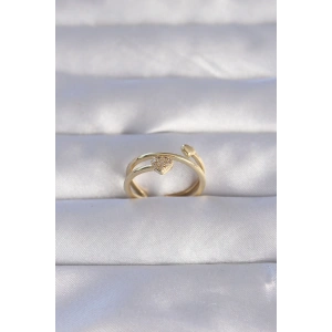 Pirinç Gold Renk Zirkon Taşlı Kalpli Model Ayarlanabilir Yüzük - TJ-BYK3203