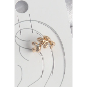 Pirinç Gold Renk Zirkon Taşlı Yaprak Model Kadın Kıkırdak Küpe - TJ-BKP10572