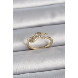 Pirinç Gold Renk Zirkon Taşlı Yılan Ayarlanabilir Model Kadın Yüzük - TJ-BYK3368