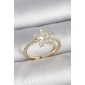 Pirinç Gold Renk Zirkon Taşlı Yıldız Model Ayarlanabilir Kadın Yüzük - TJ-BYK3717