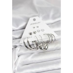 Pirinç Gümüş Renk 6 Çift Kadın Küpe Seti - TJ-BKP11340