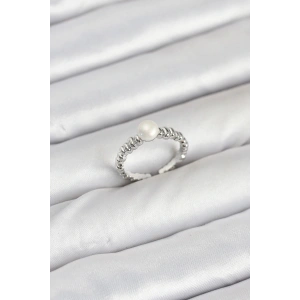 Pirinç Gümüş Renk Göbek İnci Model Kadın Yüzük - TJ-BYK3887