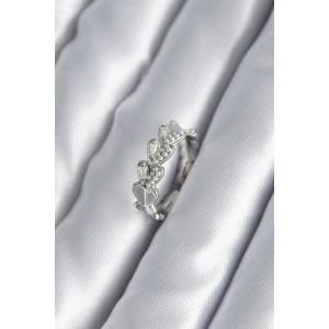Pirinç Gümüş Renk Kalp Model İnci Detay Kadın Yüzük - TJ-BYK2982