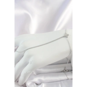 Pirinç Gümüş Renk Su Yolu Zirkon Taşlı İşlemeli Yonca Model Kadın Şahmeran - TJ-SN626