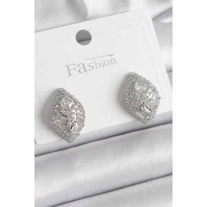 Pirinç Gümüş Renk Zirkon Taş İşlemeli Damla Model Kadın Küpe - TJ-BKP9863