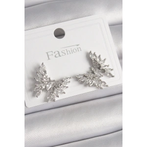 Pirinç Gümüş Renk Zirkon Taşlı Kelebek Model Kadın Küpe - TJ-BKP9908