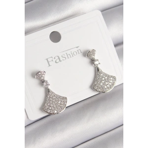 Pirinç Gümüş Renk Zirkon Taşlı Motif Model Kadın Küpe - TJ-BKP9777