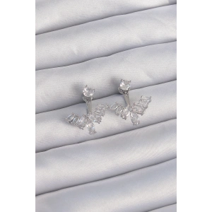 Pirinç Gümüş Renk Zirkon Taşlı V Model Küpe - TJ-BKP9290