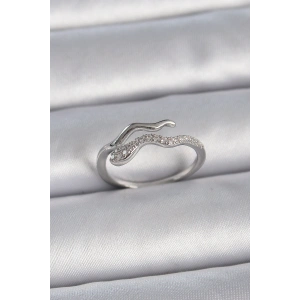 Pirinç Gümüş Renk Zirkon Taşlı Yılan Ayarlanabilir Model Kadın Yüzük - TJ-BYK3369
