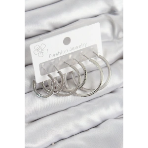 Pirinç Halka Model Gümüş Renk Kadın Set Küpe - TJ-BKP11038
