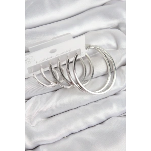 Pirinç Halka Model Gümüş Renk Kadın Set Küpe - TJ-BKP11050