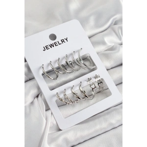 Pirinç Karışık Halka Model Gümüş Renk 6 Çift Kadın Küpe Set - TJ-BKP10877
