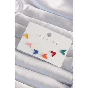 Pirinç Rengarenk Mineli Minimal Kelebek Küpe Seti - TJ-BKP9318