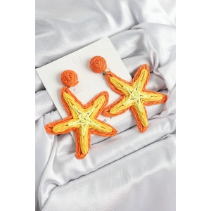 Pirinç Turuncu Deniz Yıldızı Model Gold Renk Kadın Hasır Küpe - TJ-BKP10898