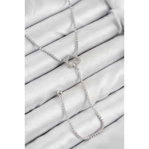 Pirinç Zirkon Taşlı Kalp Model Gümüş Renk  Y Kolye - TJ-BKO10447