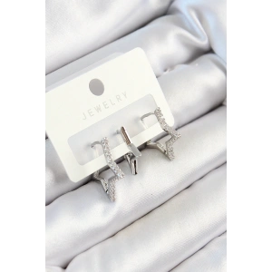 Pirinç Zirkon Taşlı Yıldız Model Gümüş Renk 3lü Çift Kadın Küpe Set - TJ-BKP10798