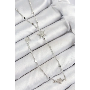 Pirinç Zirkon Taşlı Yıldız Model Gümüş Renk Y Kolye - TJ-BKO10454