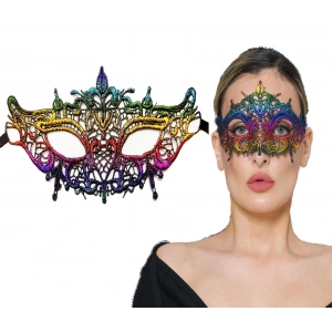 Rengarenk Dantel Kesim Dantel İşlemeli Balo Parti Maskesi Gökkuşağı