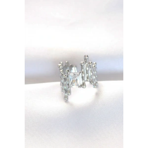 Silver Renk Tırtıklı Kalın Baget Taş Tasarım Ayarlanabilir Yüzük - TJ-BYK3104