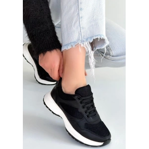 Slar Siyah Cilt Simli Bağcıklı Spor Ayakkabı