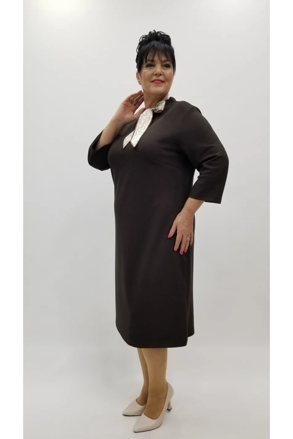 Miraggio Büyük Beden Elbise 4383 KAHVE