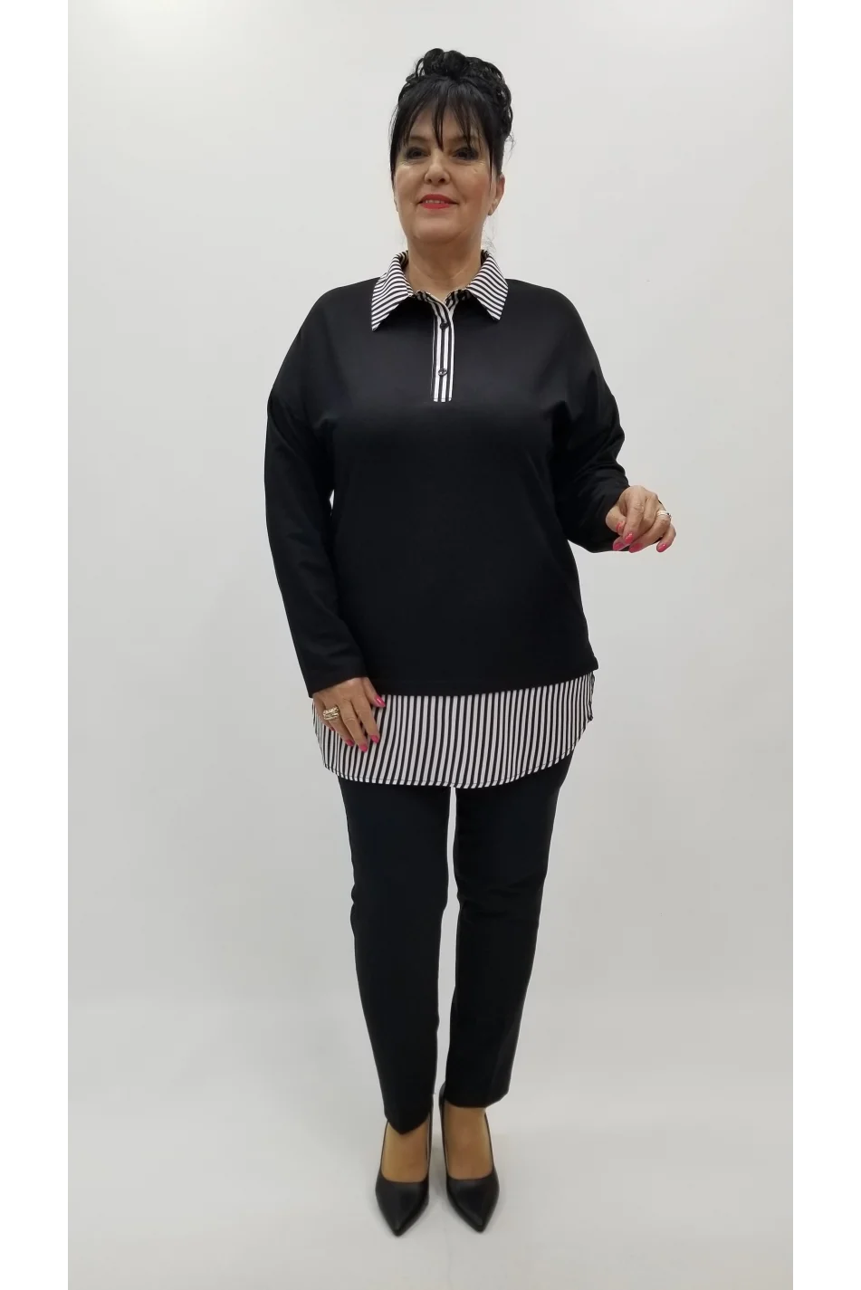 Miraggio Büyük Beden Bluz 4377 SİYAH/BEYAZ